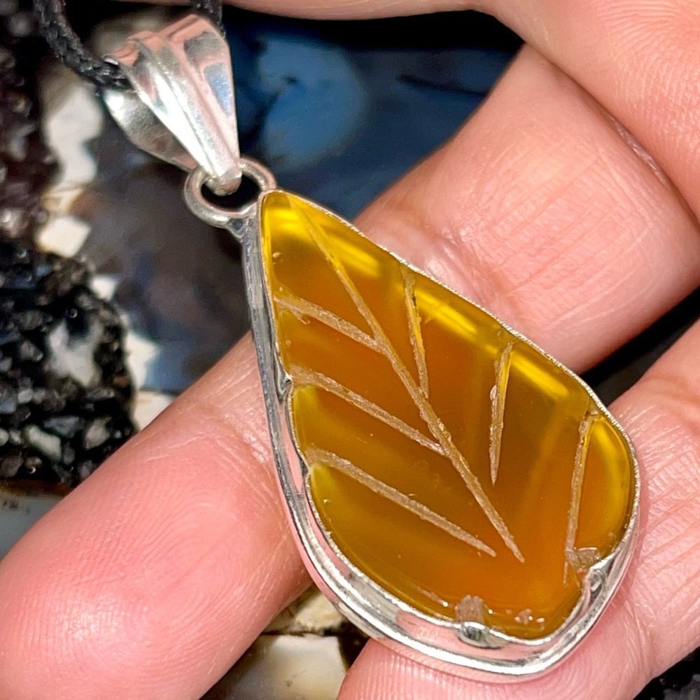 Carved Lightweight Golden Chalcedony Pendant 2 1/4”